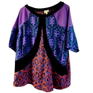 Anthropologie Tracy Reese silk paisley top color block size medium short sleeve